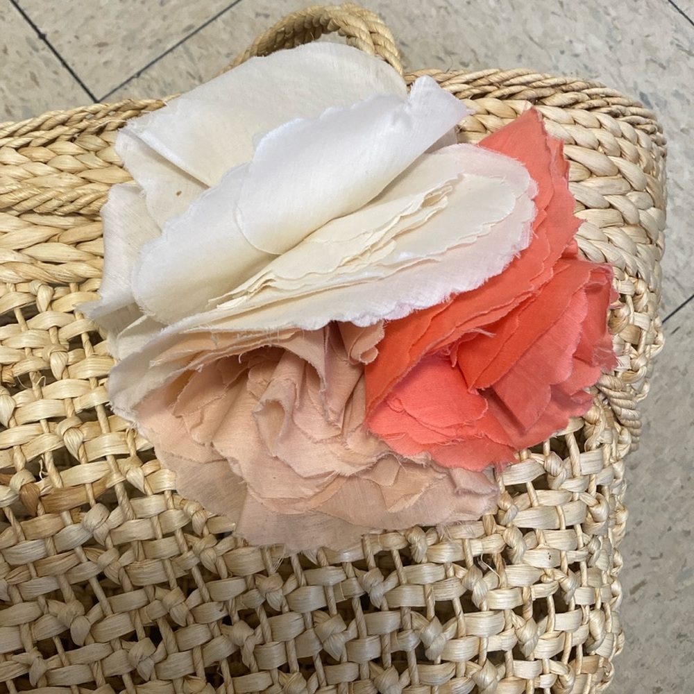 JCrew straw beach tote with flower embellishment